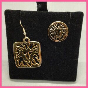 2 Vtg Lion Face Logo Earrings